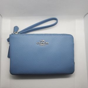 Coach Leather double zipper wristlet